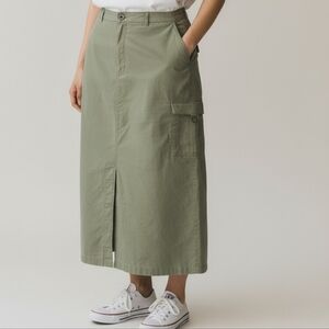 Sage Green Casual Cotton Canvas Cargo Skirt